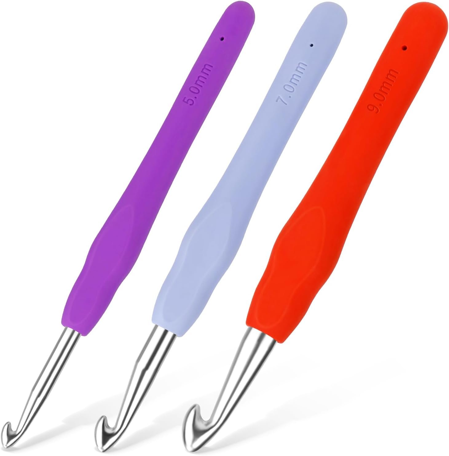 Iuuidu 3PCS Crochet Hooks, 5.0/7.0/9.0mm Ergonomic Handle Crochet Needles for Arthritic Hands, Large Crochet Hooks for Beginners, Comfortable Smooth Knitting Needles for Handmade DIY Multicolor