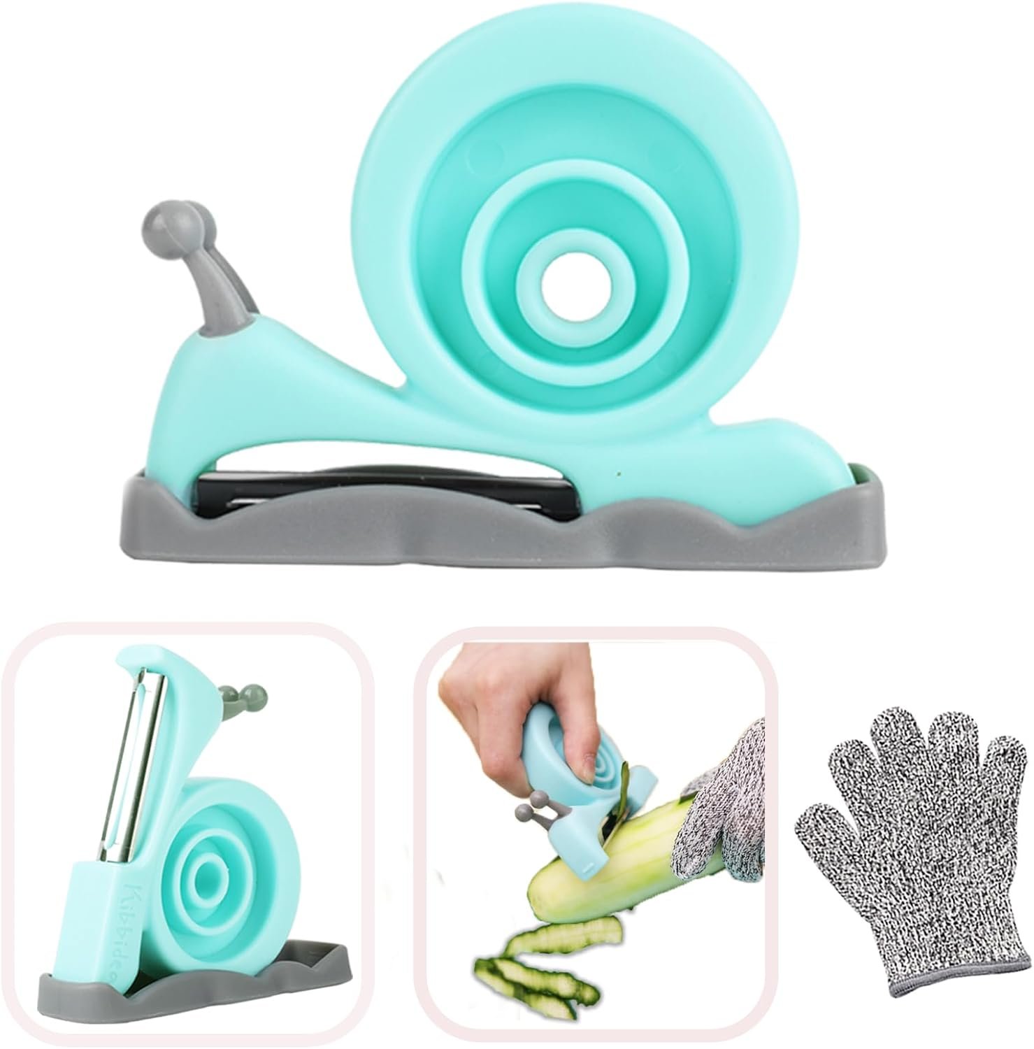 Kibbidea Vegetable Peeler, Kids Potato Fruit Peeler for Kitchen with Cut-proof Glove, Kids Cute Kitchen Accessories (Blue) (Blue)