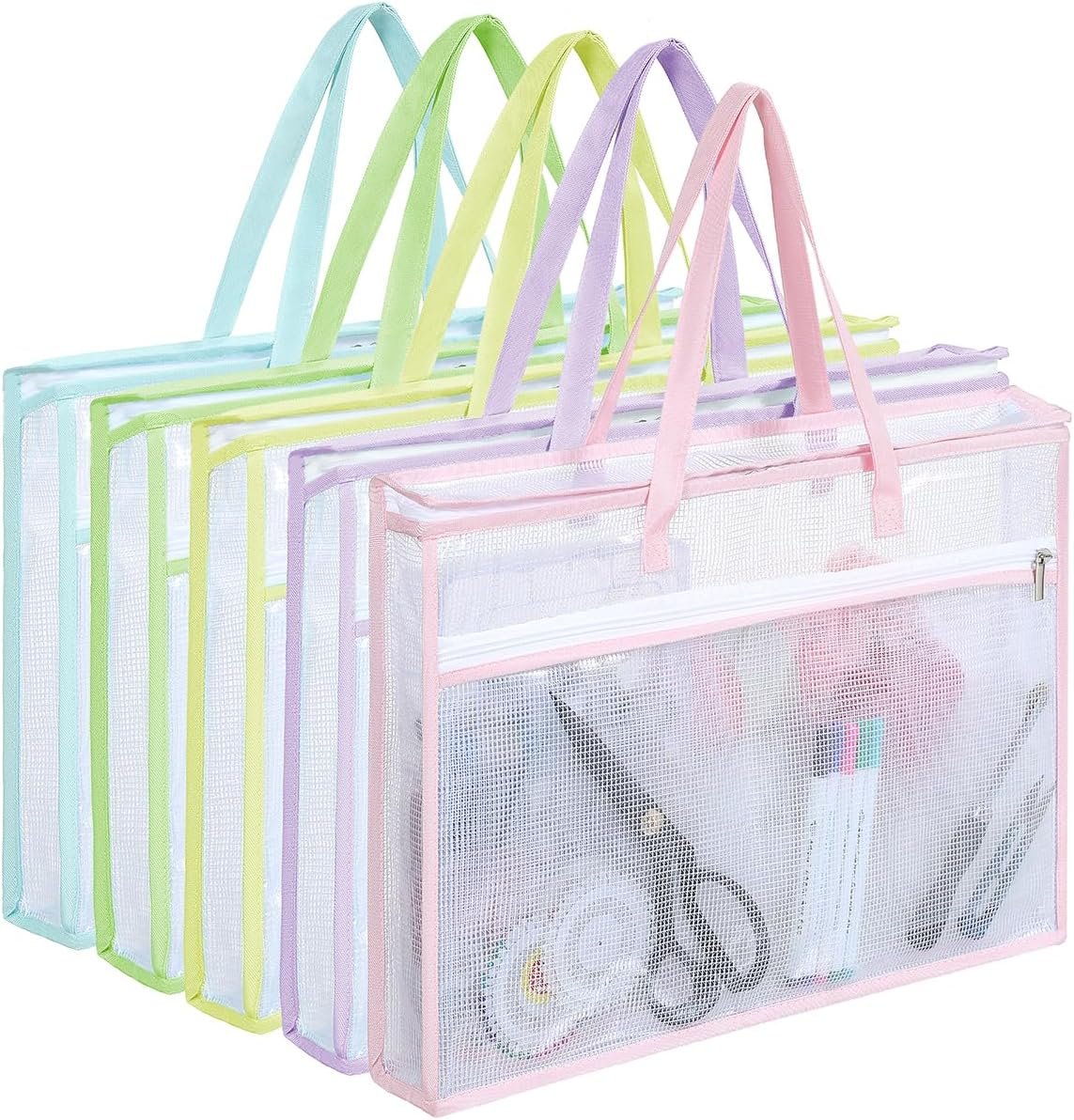 Qozary 5 Pcs Sew Project Bags for Quilting-A3 Sewing Craft Organizer Storage with Full-Zip & Handle, Needlepoint Project Bag for Embroidery, Knitting, Stitching, Cross Stitch and Crochet, Artworks