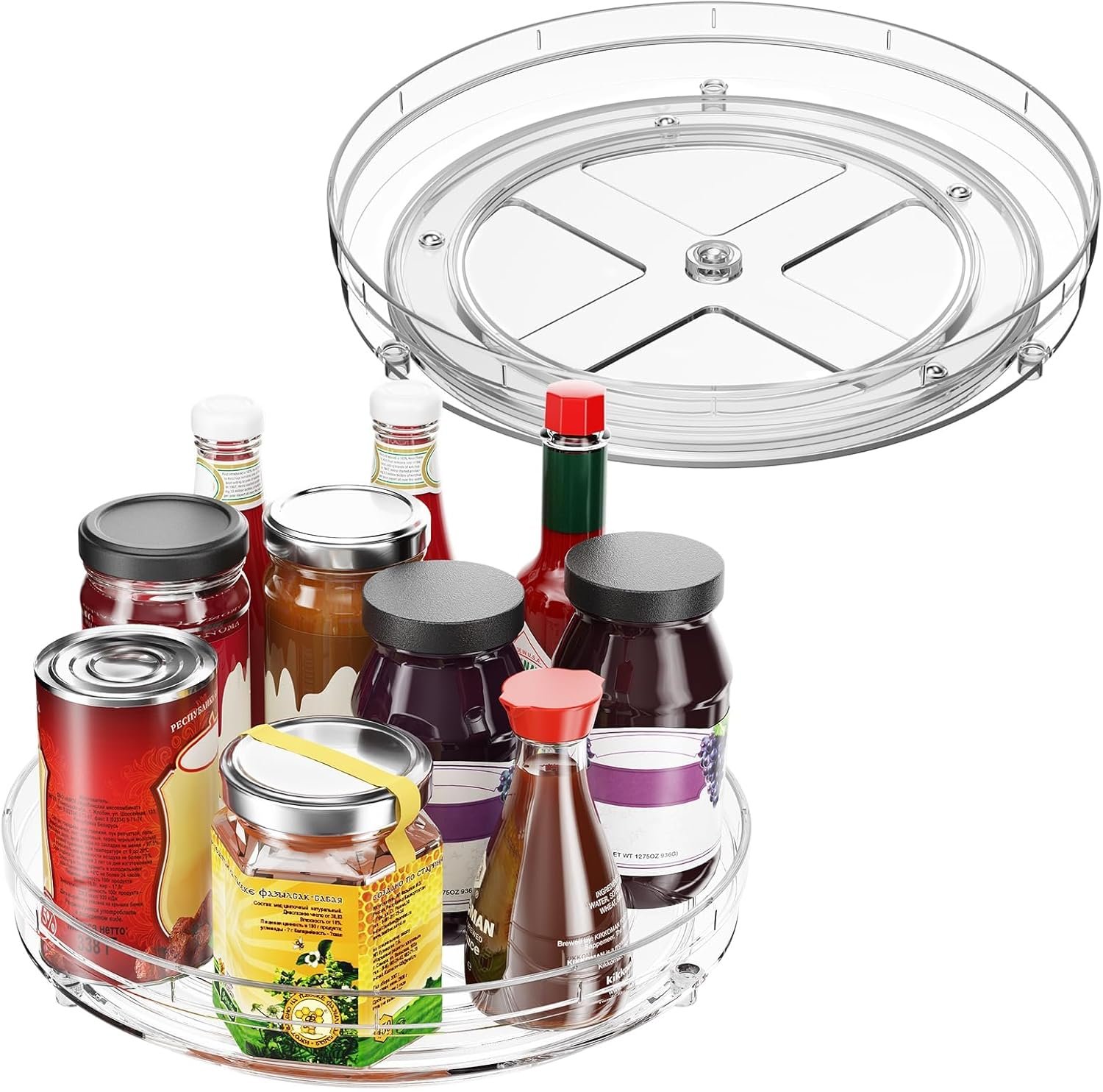 Optish 2 Pack Lazy Susan Organizer, 9.5″ Lazy Susan Turntable Spice Rack for Cabinet, Refrigerator Organizer and Storage for Pantry, Closet, Countertop, Non-Skid Fridge Organizers