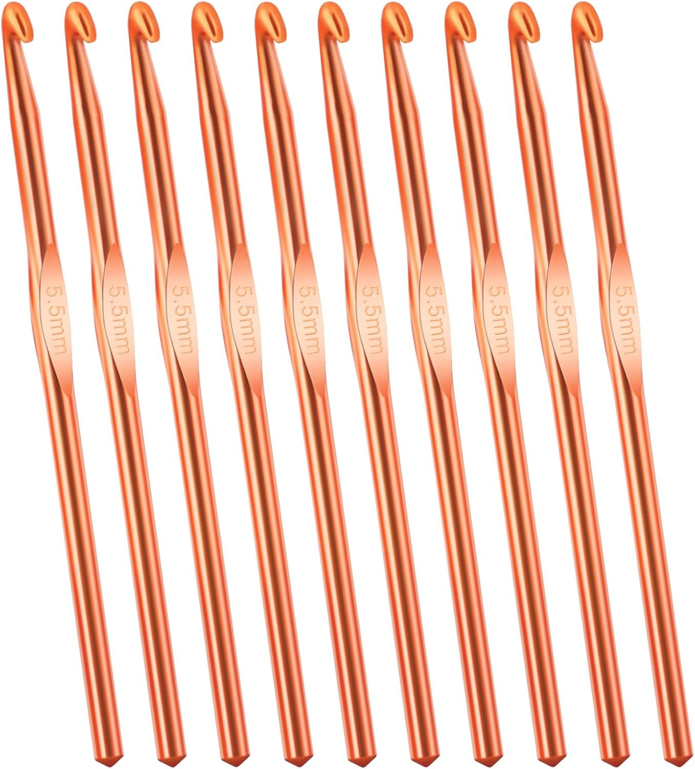 10 Pcs Aluminum Crochet Hooks 5.5 mm Crochet Hook, Knitting Needles for Yarn Orange Smooth Crochets Needles for Beginners
