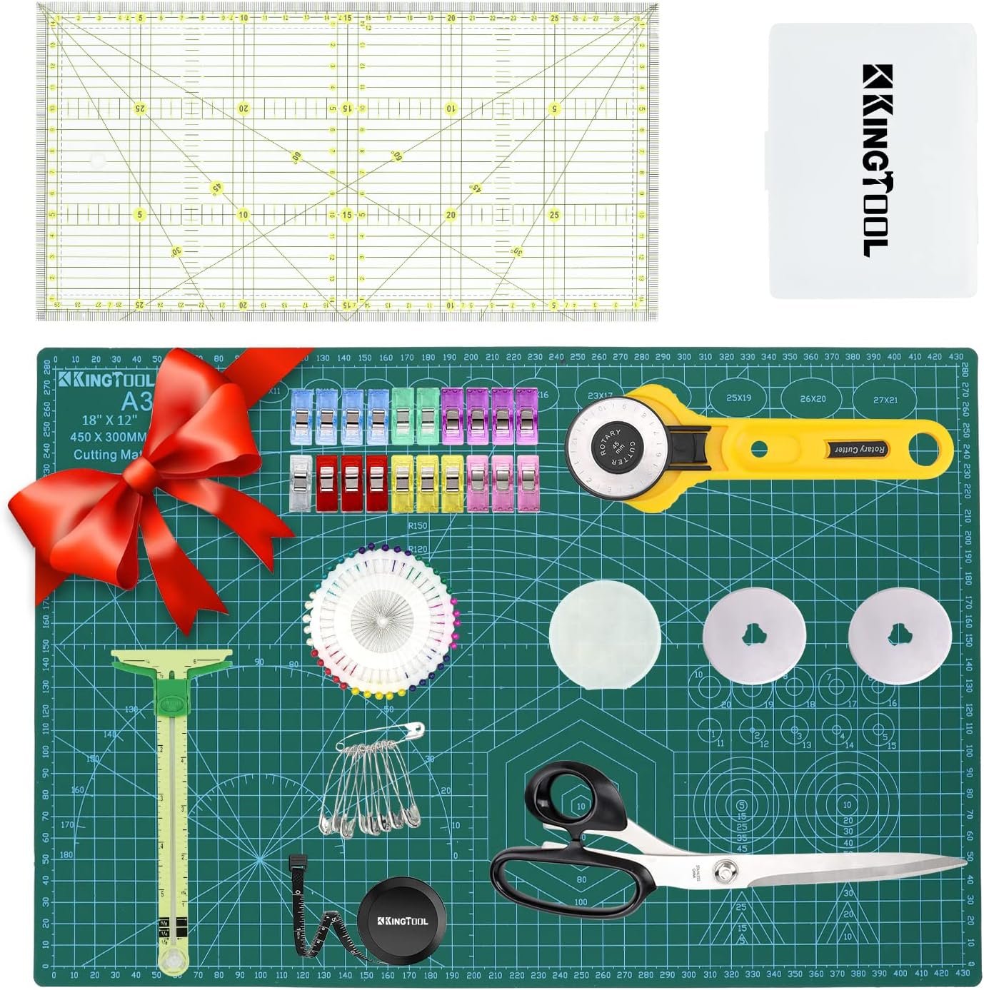78 Pcs Rotary Cutter Set – KingTool 45mm Cutter Kit with A3 Cutting Mat, Fabric Scissors 3 Replacement Blades, Quilting Rulers, Sewing Clips, Sewing Pins – Perfect for Crafting,Quilting,Sewing