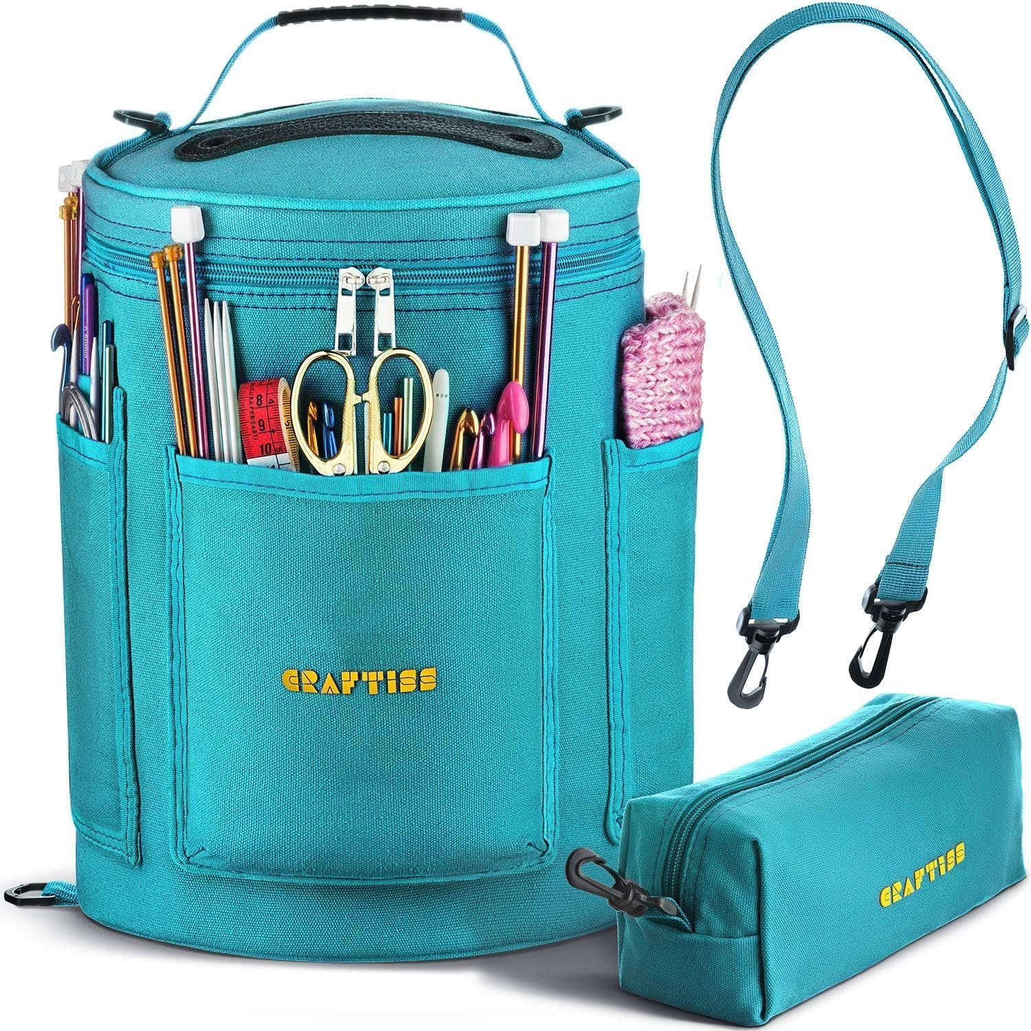 CRAFTISS Crochet Bag Organizer & Yarn Storage Bag, Knitting Bag and Yarn Holder with Removable Divider, Holds Skeins, Hooks, Needles & Accessories, Crochet Gifts for Women (Turquoise)