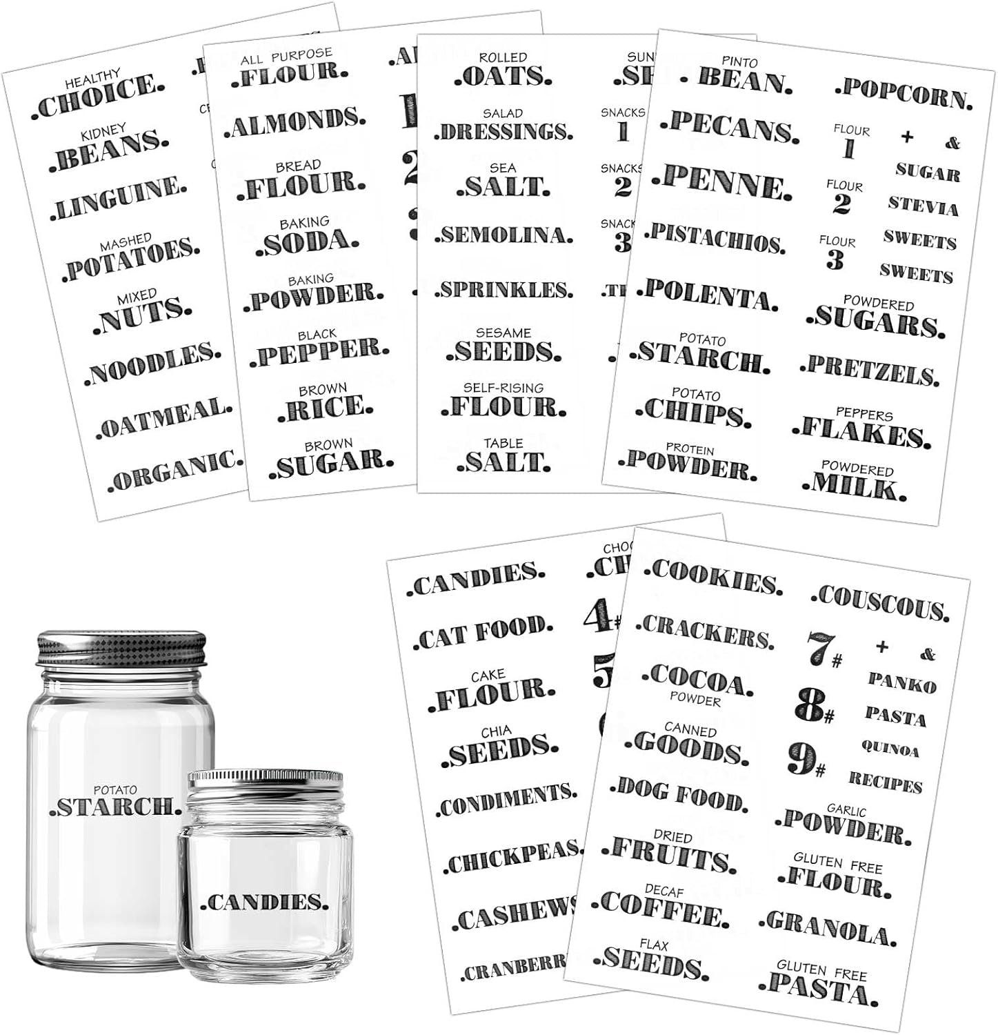 6 Sheets Pantry Labels for Containers, Waterproof PVC Food Storage Labels Self-Adhesive Spice Stickers for Kitchen Organizing