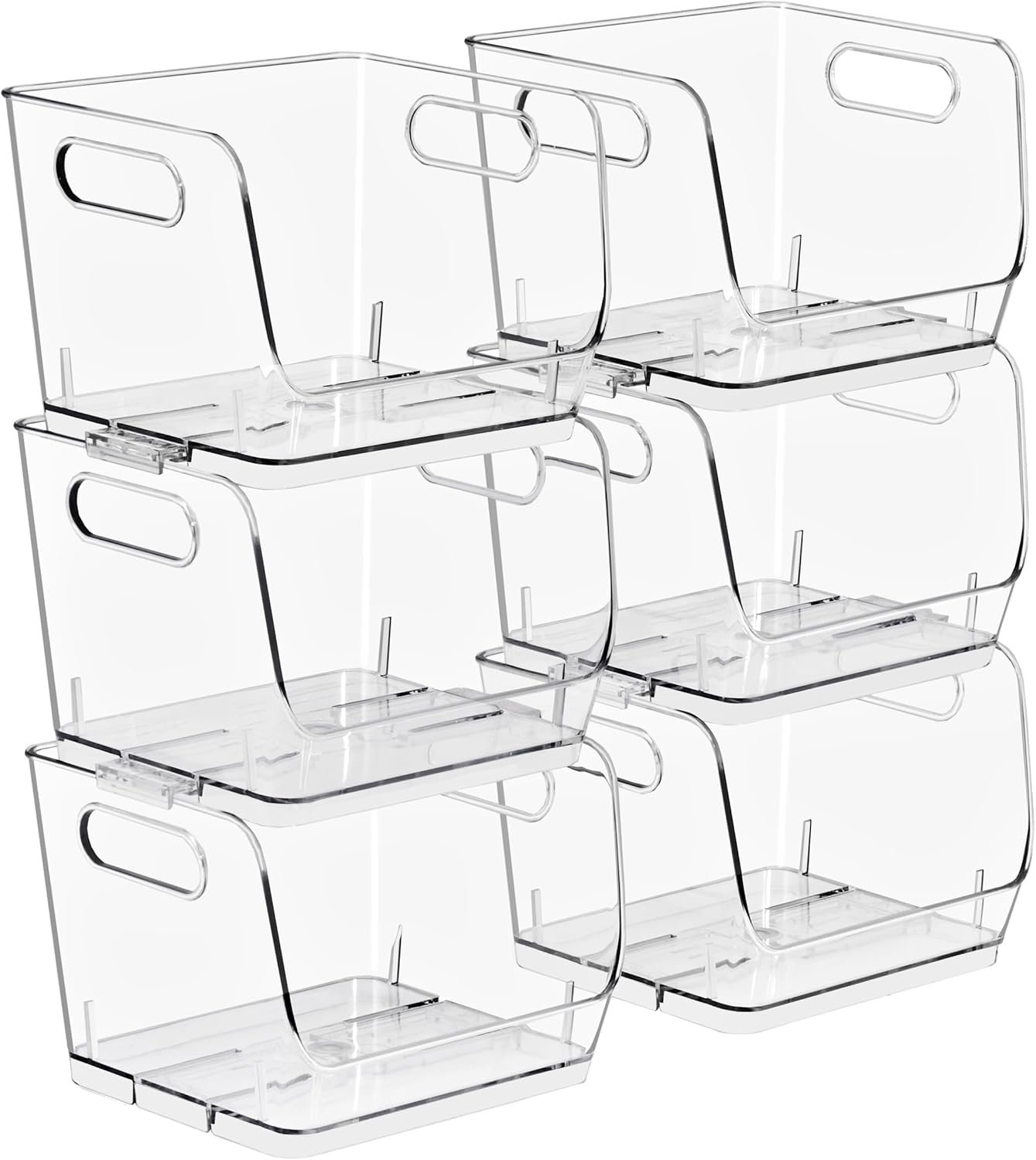Sorbus Stackable Storage Bins Open Front, Clear Stackable Storage Bins, Pantry Bins for Storage and Organization, Acrylic Stackable Bins for Kitchen, Clear Pantry Organizer Bins (Small Square 6 Pack)