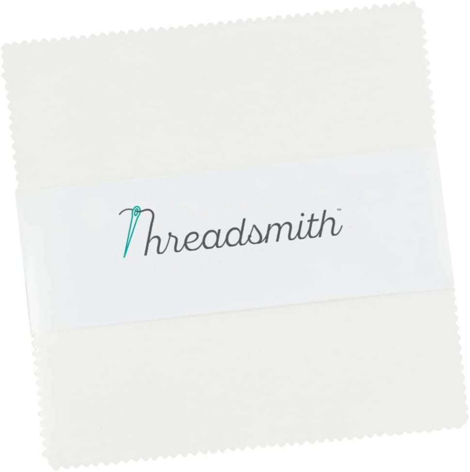 Threadsmith – 5 inch Charm Pack for Quilting – 42 Precut Cotton Fabric Squares (White)