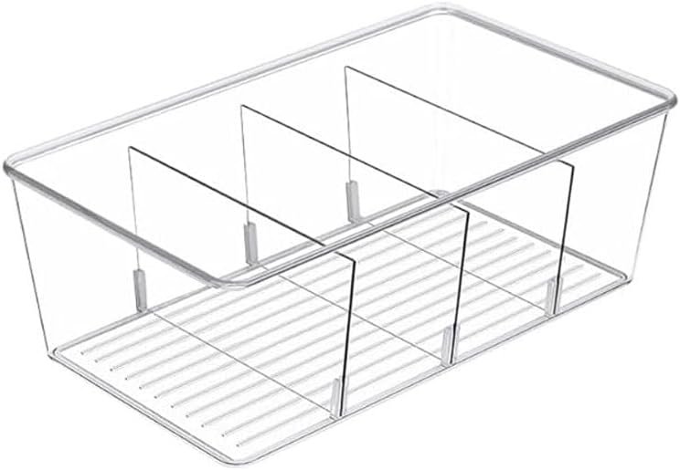 1 Pack Storage Organizer Bins, Plastic Bins Desk Organizer Containers with 4 Slots for Pantry, Kitchen, Fridge, Cabinet Packets, Snacks, Shelves, Pouches, Spice Packets