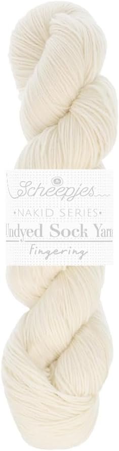 Scheepjes Nakid S Undyed Fingering Sock Yarn, 100 g (3.5 oz), White