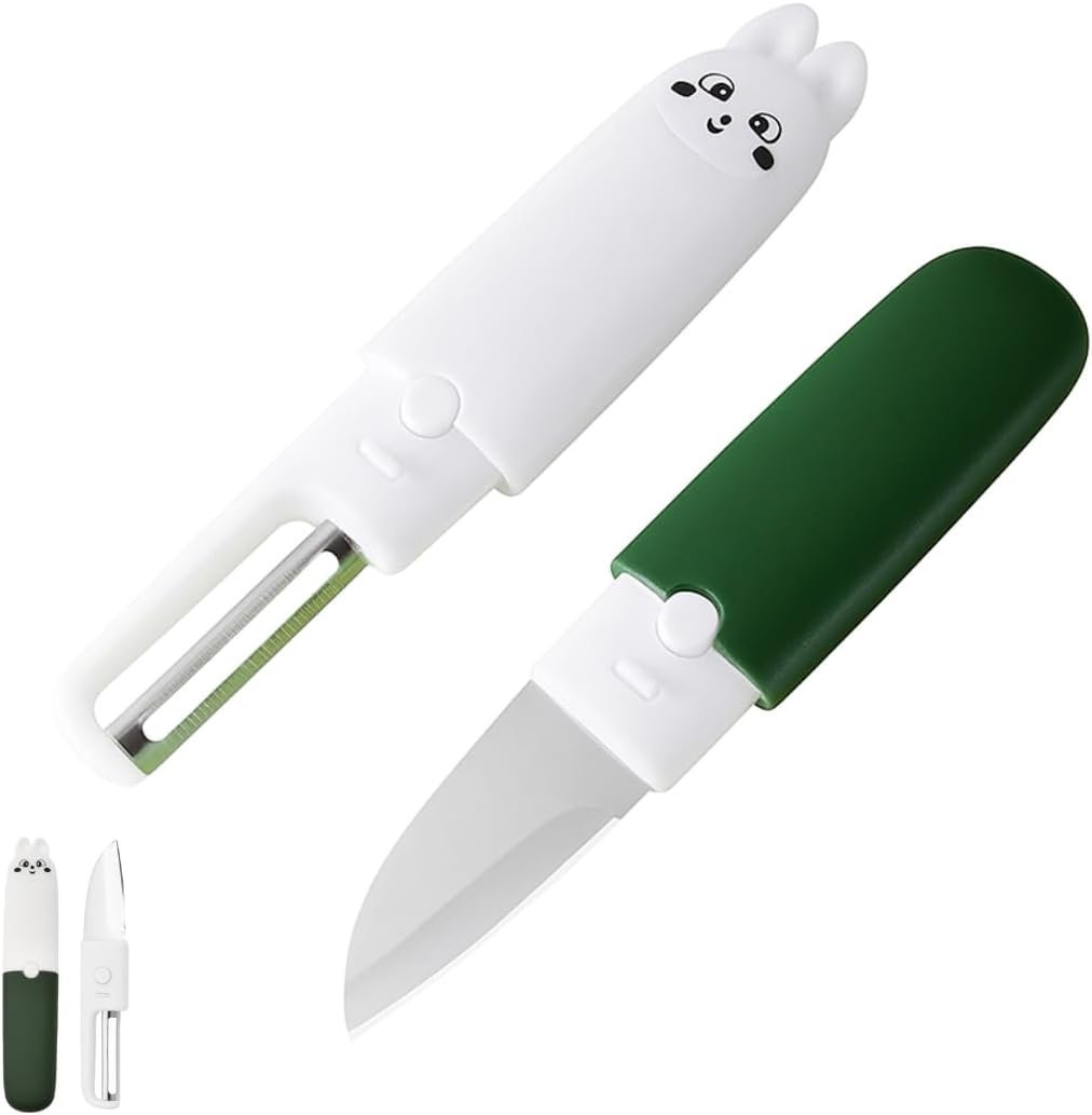 2 in 1 Vegetable Peeler And Knife Set with Safety Cover – Stainless Steel Potato Peeler, Fruit Peeler, Carrot Peeler, Cucumber Slicer – Camping & Travel
