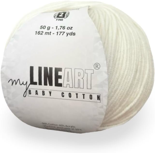 Baby Cotton Yarn, 55% Cotton 45% Acrylic, Fine (2) for Crochet and Knitting 1.76 Oz (50g) / 177 Yrds (162m), Soft Yarn, Amigurumi Yarn
