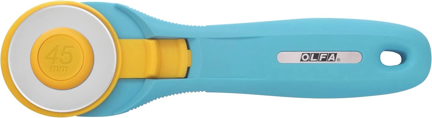 OLFA 45mm Quick-Change Rotary Cutter (RTY-2/C) – Rotary Fabric Cutter w/Blade Cover for Crafts, Sewing, Quilting, Replacement Blade: OLFA RB45-1 (Aqua)