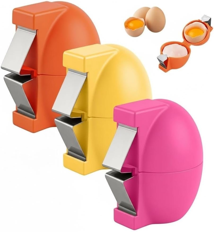2026 New 3Pcs Stainless Steel Egg Shell Opener, Multifunctional Egg Cracker Tool for Raw & Hard-Boiled Eggs, Handheld Kitchen Gadget for Easy Peeling, Separating & Home Baking