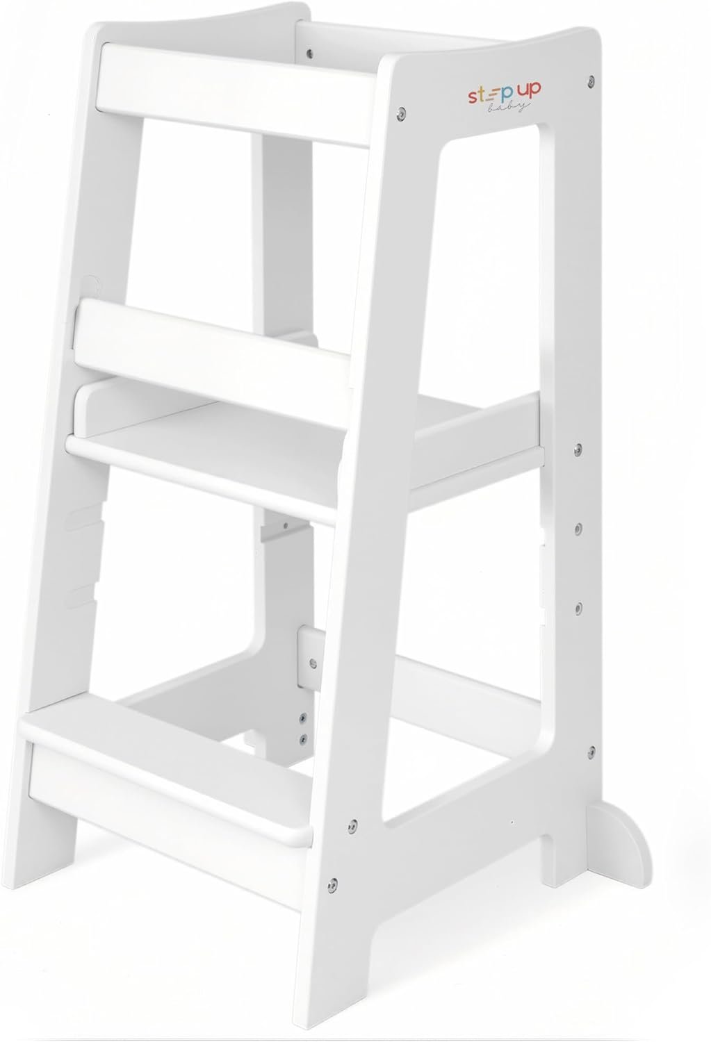 Stepup Baby Toddler Standing Tower – 3 Level Adjustable Wooden Kitchen Step Stool, Bathroom Sink, Kitchen Counter, Kids 18 Months to 4 Years Gift – White