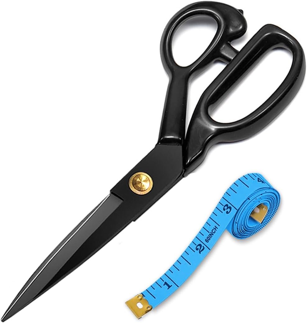 Fabric Sewing Scissors 9 Inch Heavy Duty Tailor Shears Professional Dressmaking Sharp Scissors for Fabric, Cloth, Leather, materials, Tailoring Cutting-Including 60INCH Measuring Tape
