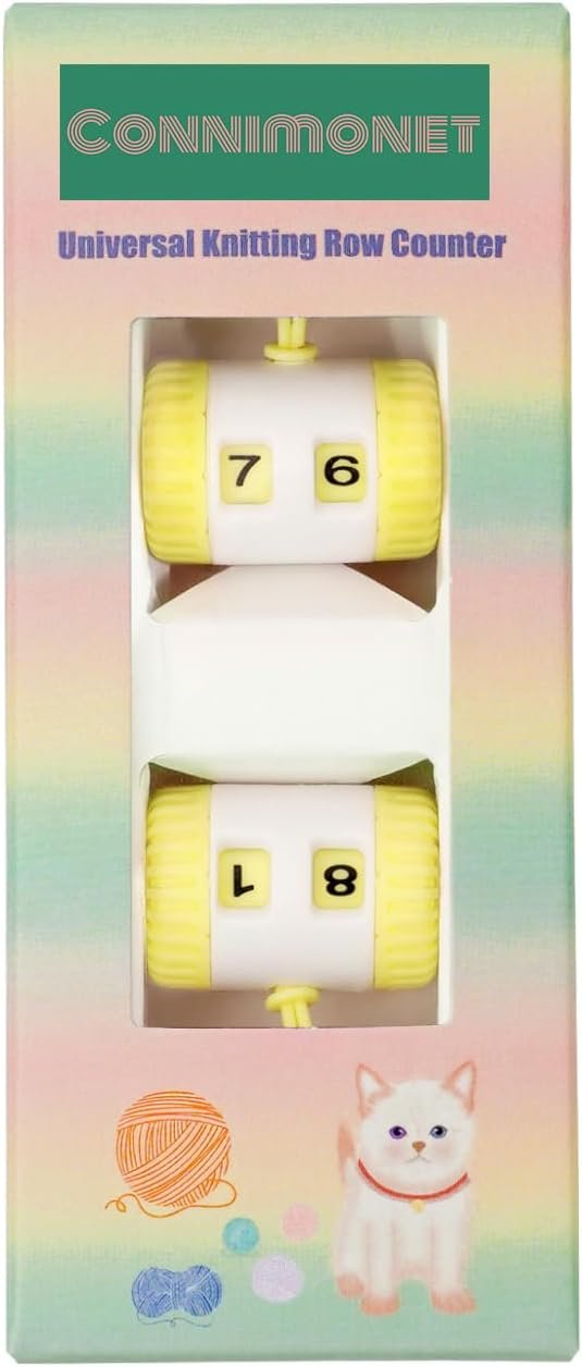 Connimonet Row Counter for Knitting,2 PCS Per Box, with Hanging Cord,Knitting Needle Marking Tool, Plastic Knitting Stitch Counter, Crochet Yarn Row Counter (Yellow)
