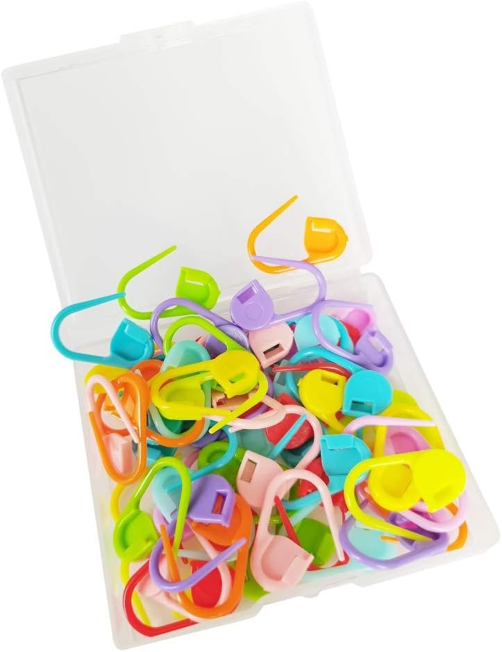 JOSDIOX 60-Piece Crochet Knitting Markers – Locking Stitch Pins, Plastic Safety Pins, Weave Stitch Counter for Clips Yarn (10 Colors)