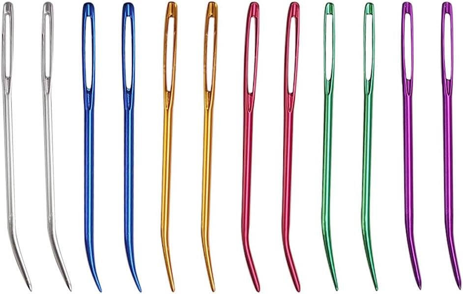 12 Pcs Large Big Eye Weaving Needles, Tapestry Needles Bent Kit, Colorful Bent Tip Tapestry Needle, Yarn Needle