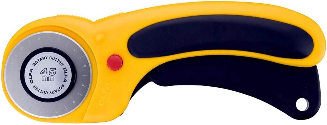 OLFA 45mm Ergonomic Rotary Cutter (RTY-2/DX) – Rotary Fabric Cutter w/Blade Cover & Squeeze Trigger for Quilting, Sewing, Crafts, Replacement Blade: OLFA RB45-1H