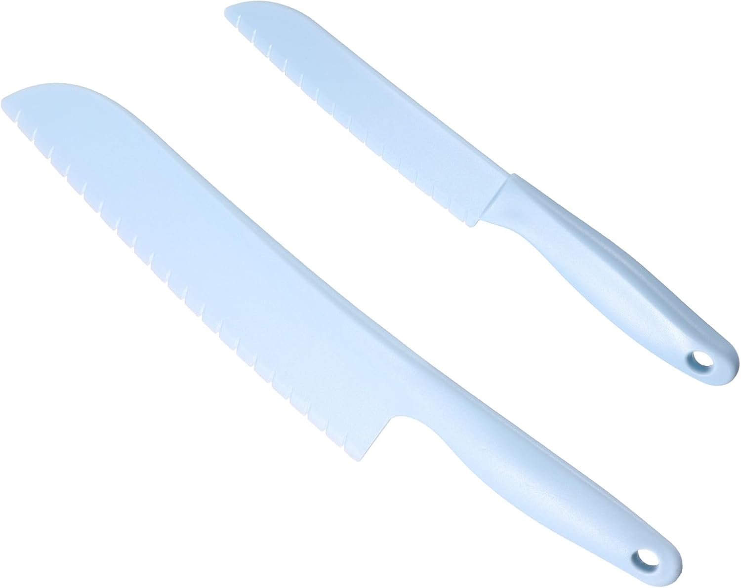 2Pcs Lettuce Knife Serrated Salad Cutter 11-Inch and 8-Inch Nylon Knives Kitchen Cooking Plastic Knife Dishwasher Safe Kitchen Utensils for Veggies Fruit Cake Bread Cooking Cutting Prevent Browning