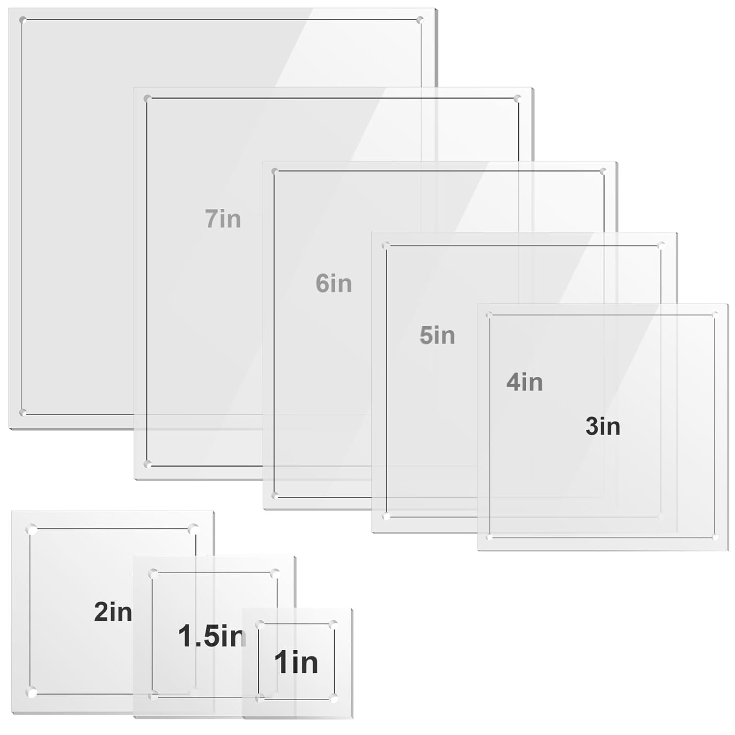 Kigley 8 Pcs Square Quilting Templates and Rulers 1/1.5/2/3/4/5/6/7 Inch Acrylic Quilting Ruler with 1/4 Inch Seam Allowance for Cutting Pattern DIY Sewing Craft(Clear)