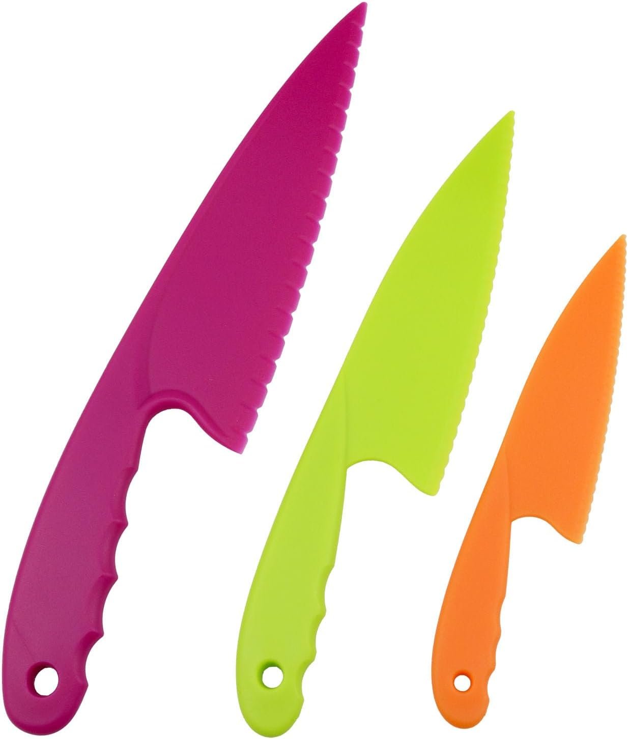 VAKTOK-3pcs Nylon Kitchen Knife Plastic Knives Nylon Kids Chef Knives Suitable for children beginners in the kitchen to make fruit lettuce vegetable salad bread