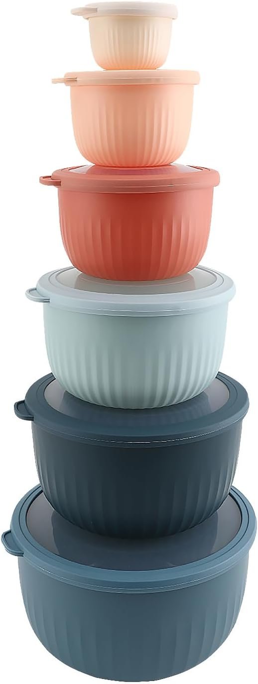 COOK WITH COLOR Prep Bowls with Lids- Wide and Deep Nesting Plastic Small Mixing Bowl Set with Lids, 12 Piece Set – Deep Bowls, Multicolor