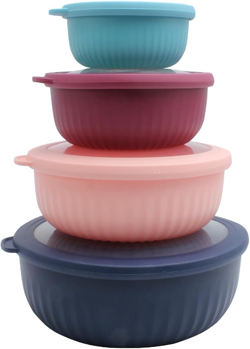 COOK WITH COLOR Prep Bowls with Lids- Wide and Deep Nesting Plastic Small Mixing Bowl Set with Lids, 8 Piece Set – Wide Bowls, Navy