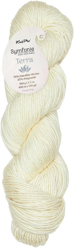 KnitPro Symfonie Fingering Weight Hand Dyed Semi-Solid Yarn Skein | Extra Fine Merino Wool & Polyamide Blend for Knitting & Crocheting, Oeko-TEX Certified 400m, 100g | Terra Jasmine