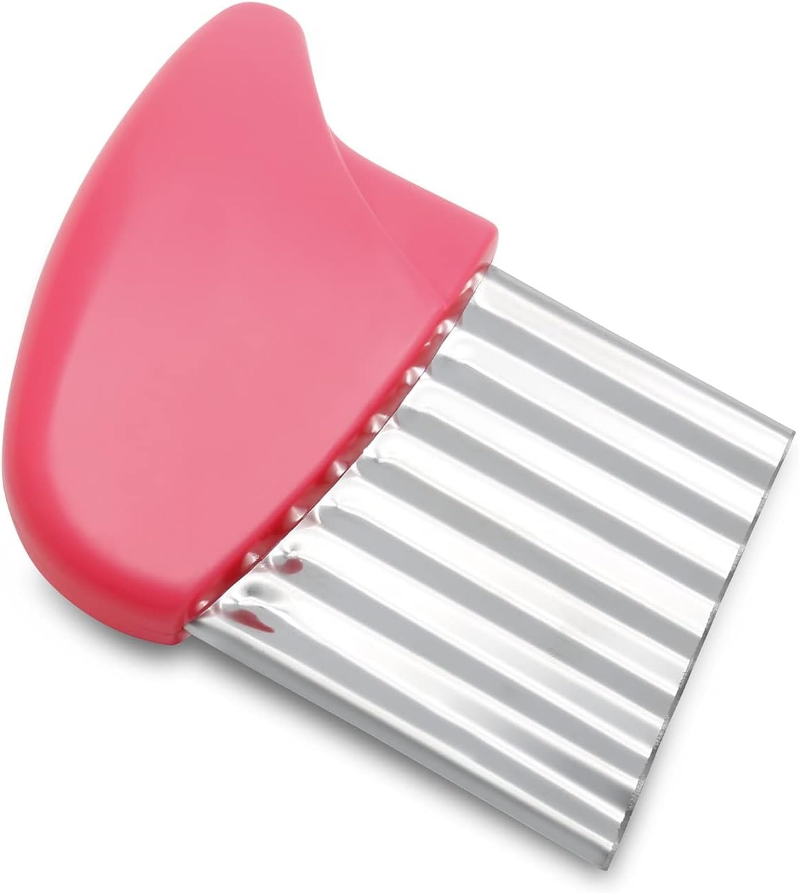 Luomorgo Stainless Steel Potato Crinkle Cutter Knife Carrot Wavy Knife French Fry Slicer Vegetable Wavy Chopper Knives, Pink