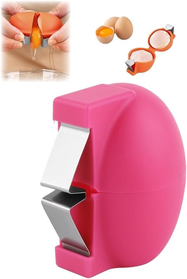 Egg Shell Opener Stainless Steel Egg Cracker Tool Multifunctional Eggs Separator Tools for Raw and Hard Boiled Eggs Egg Peeler Cube Eggshell Breaker Raw Eggs Cracking Tool Cute Kitchen Gadgets, Pink