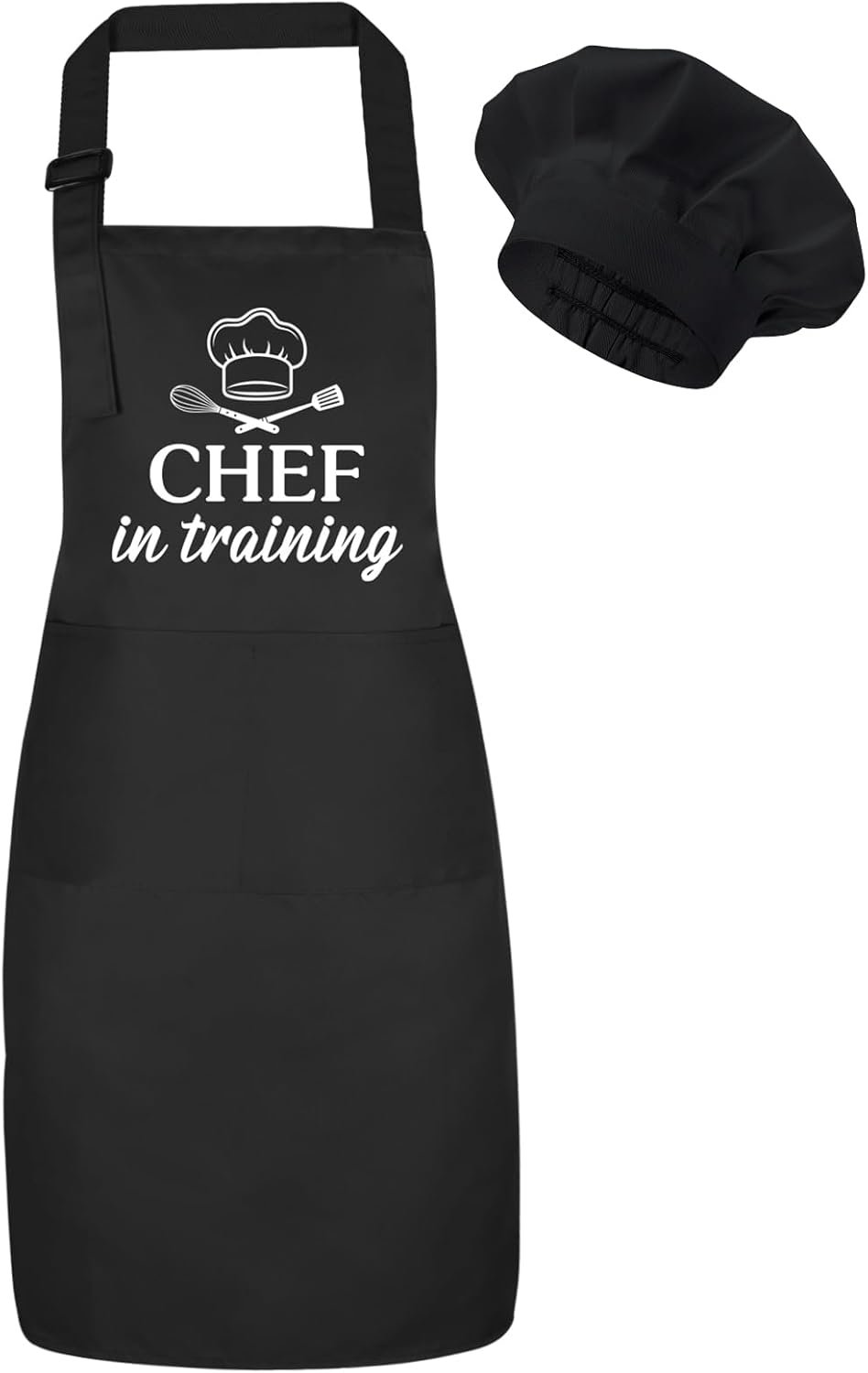 Kids Apron and Chef Hat Set, Funny Apron with 2 Pockets, Adjustable Kids Aprons for Cooking for Boys and Girls
