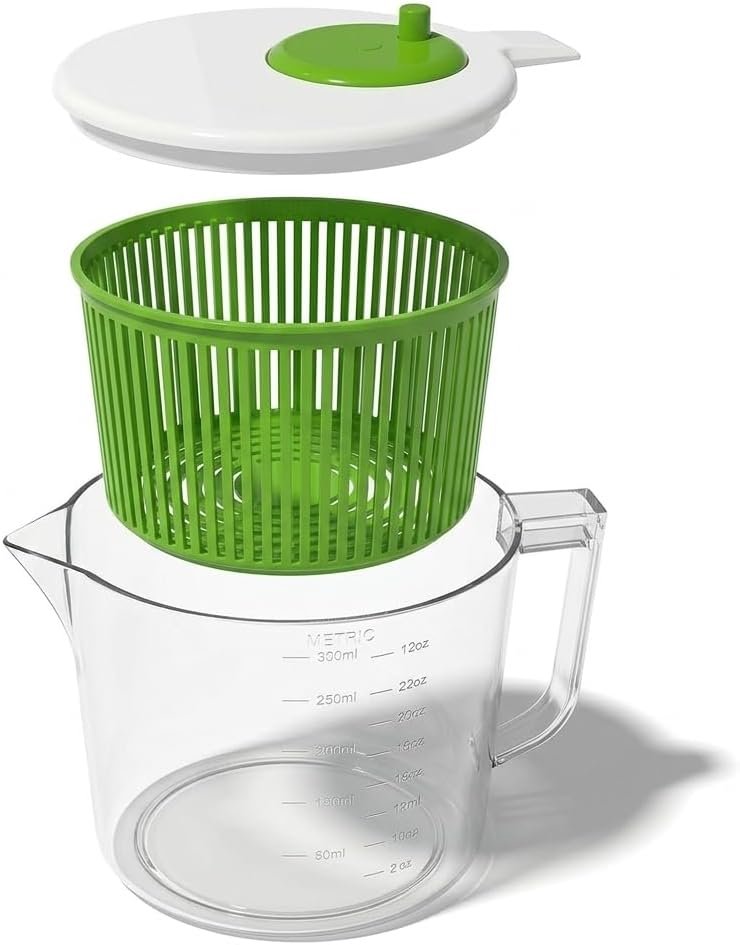 Cooler Kitchen Small Salad Spinner — Mini Lettuce Spinner and Dryer with Measuring Cup Bowl — Compact Veggie & Fruit Washer, Salad Dryer Spinner — Dishwasher Safe, BPA-Free