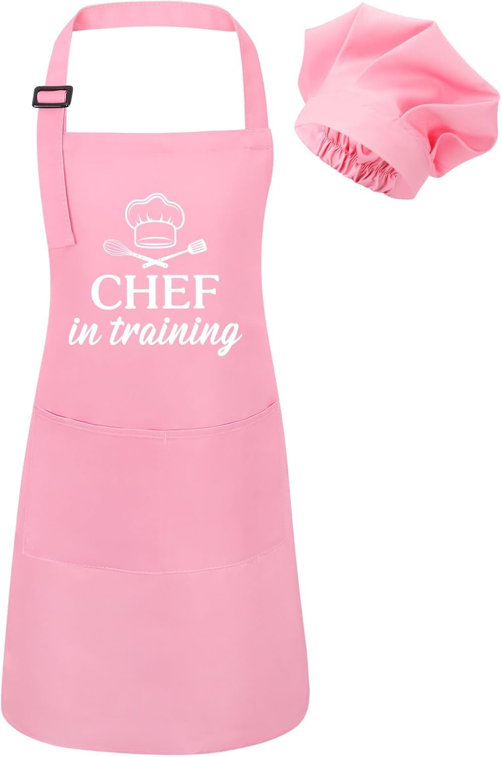 Kids Apron and Chef Hat Set, Funny Apron with 2 Pockets, Adjustable Kids Aprons for Cooking for Boys and Girls