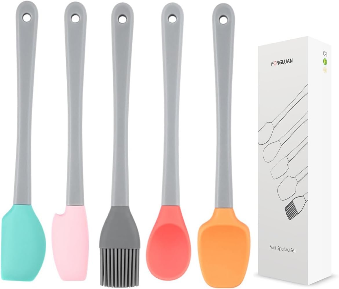 Mini Silicone Spatula Set of 5 – Heat Resistant & Nonstick Rubber Spatulas – Dishwasher Safe Kitchen Utensils for Cooking, Baking, Mixing