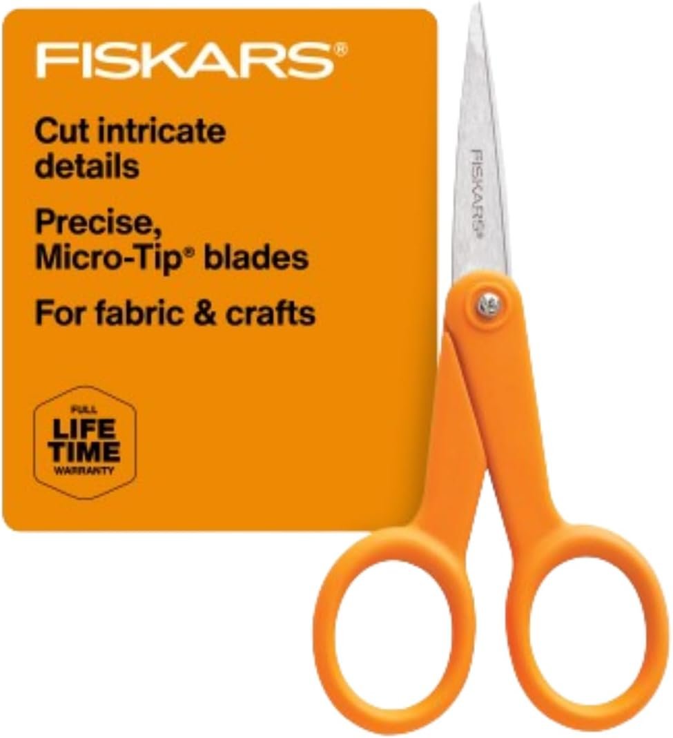 Fiskars Premier No. 5 Micro-Tip Orange-Handled Fabric Scissors, Double Loop Handle, Sewing and Craft Scissors, Orange