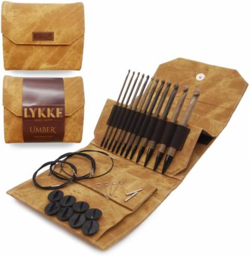 Lykke Driftwood Interchangeable Tunisian Crochet Hooks Set in Umber Pouch