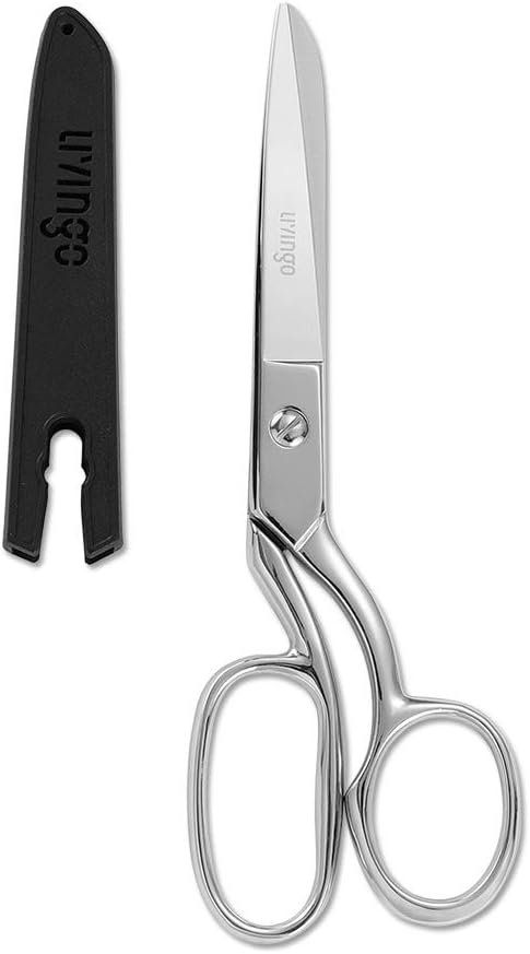 LIVINGO 8″ Professional Heavy Duty Tailor Fabric Scissors, Dressmaker Sewing Classic Stainless Steel Ultra Sharp Forged Shears, Bent A-silver