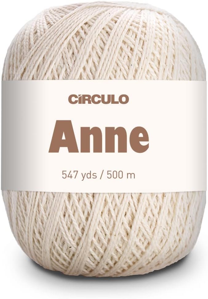 CIRCULO Anne Yarn for Crocheting & Knitting, 100% Mercerized Brazilian Virgin Cotton, Soft Fingering Weight, 547 Yds, 5.19 Oz – Color 20 Natural