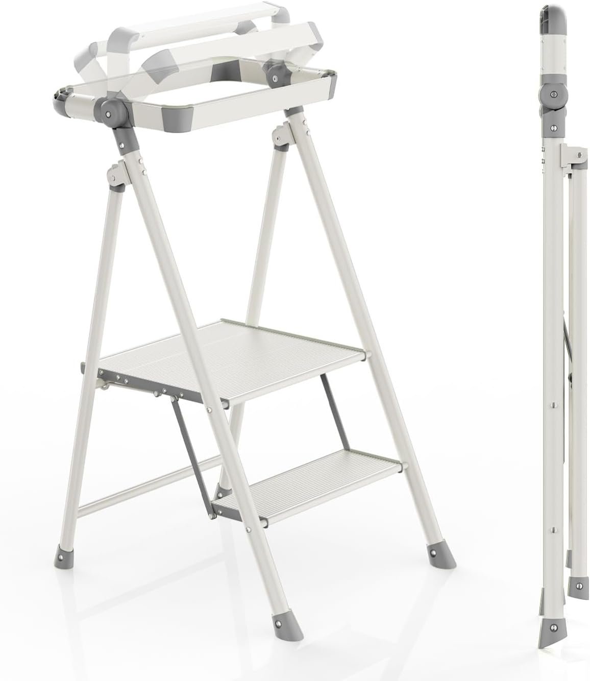 UNICOO Foldable Toddler Tower, 2-Step Kids Step Stool with Safety Rail, Compact Folding Toddler Standing Stool for Kitchen, Bathroom and Home, Step Ladder for Toddlers and Adults
