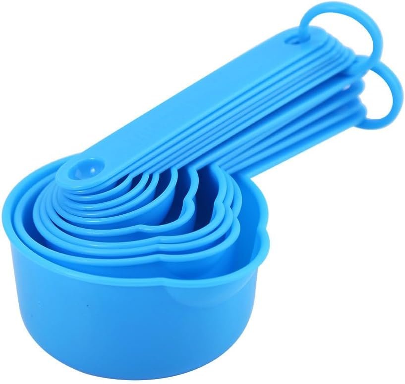 Measuring Cups and Spoons Set, 11 Pieces Plastic Measuring Cups and Spoons Set for Dry and Liquid Ingredients, Kids 5 Measuring Cups and 6 Measuring Spoons Set for Cooking & Baking Color Blue