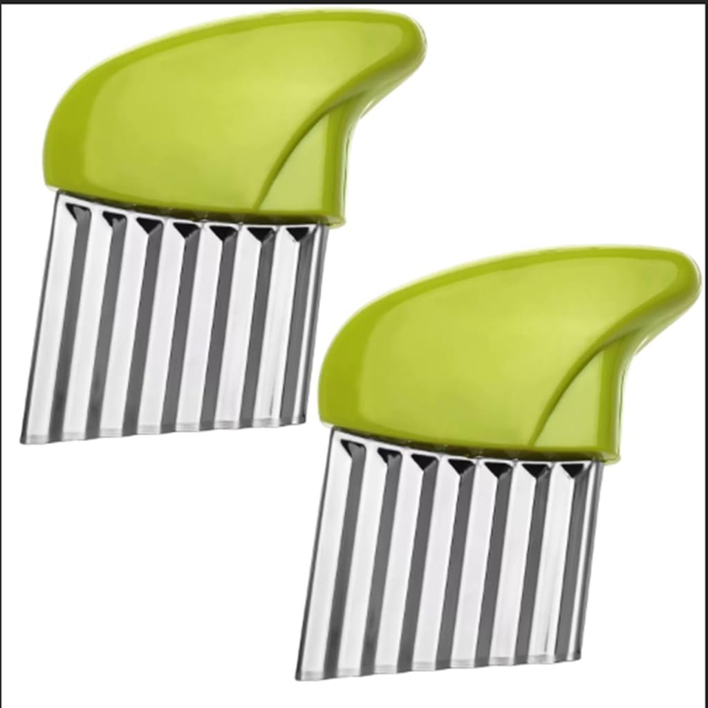 crinkle cutter, Stainless Steel Wavy Blade with Green Handle, Kitchen Vegetable Slicer (2)
