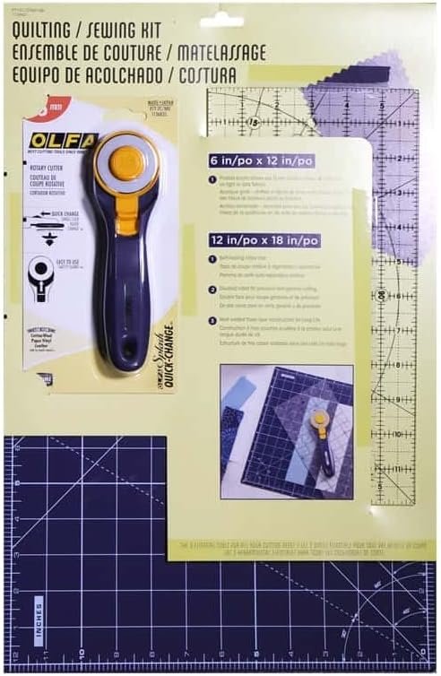 OLFA Rotary Essentials Quilting and Sewing Kit (RTY-2C-STQR) – Self Healing 12×18 Inch Square Cutting Mat, 6×12 Inch Frosted Ruler and 45mm Rotary Cutter (RTY-2C/NBL) (Navy)