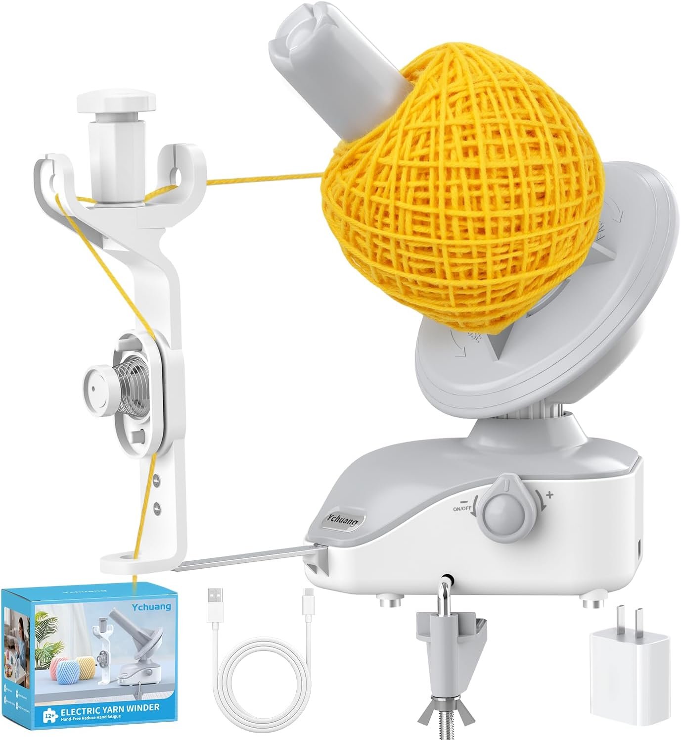 Electric Yarn Ball Winder – Automatic Wool Yarn Spinner with Stepless Speed & Strong Tension, Compact Wool Winder for Knitting Crocheting, Yarn Cake Maker (White)