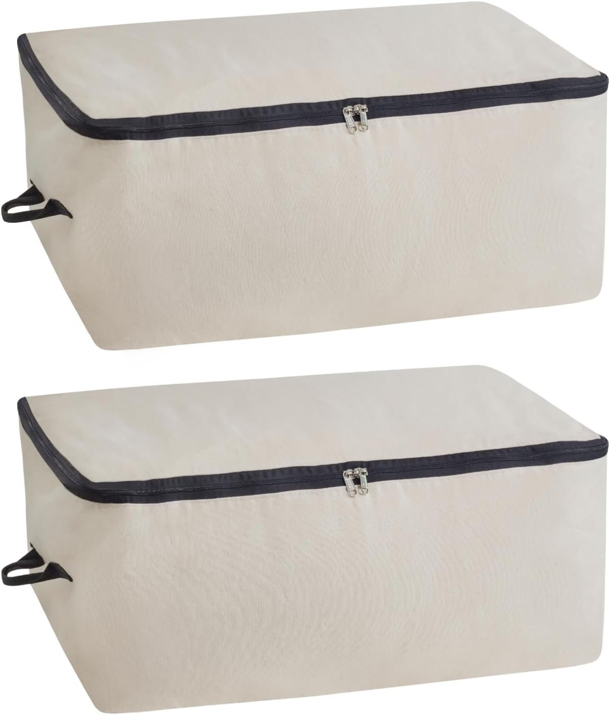 Canvas Storage Bags for Comforters and Blankets – X-Large Zippered Storage Bags for Blankets, Comforters, and Clothes – Easy Storage Under Bed, 100% Cotton, Breathable with Carrying Straps (2 Bags)