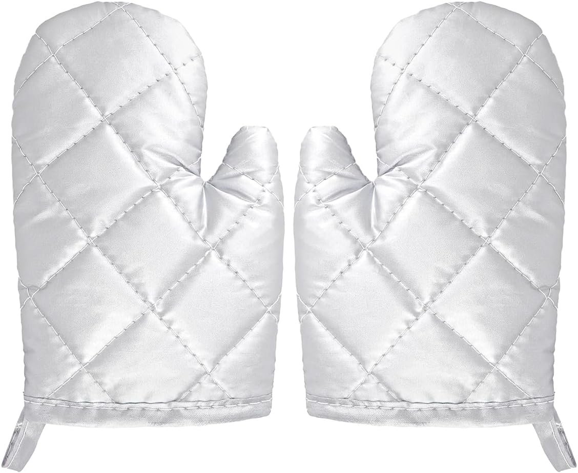 Oven Mitts Kids Small Size Cotton Kitchen Mittens Children Microwave Mitts Baking Oven Mitts Heat Resistant Cooking Gloves,1 Pair,Sliver(7”x4”)