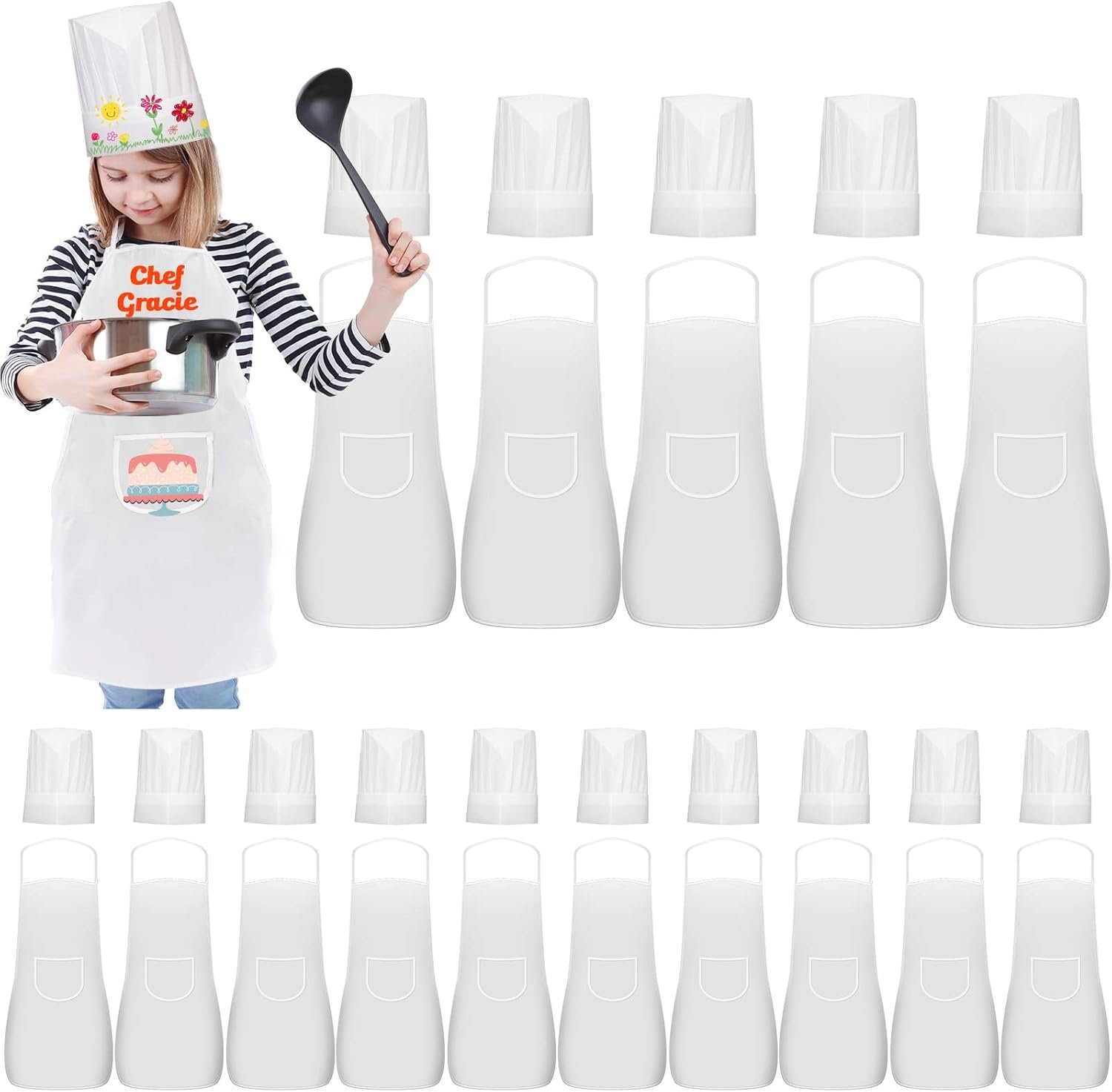 30 Pieces kids chef hat and apron Ages 5-12 Kids Apron Children for Boys Girl’s Cooking Baking Painting Wear