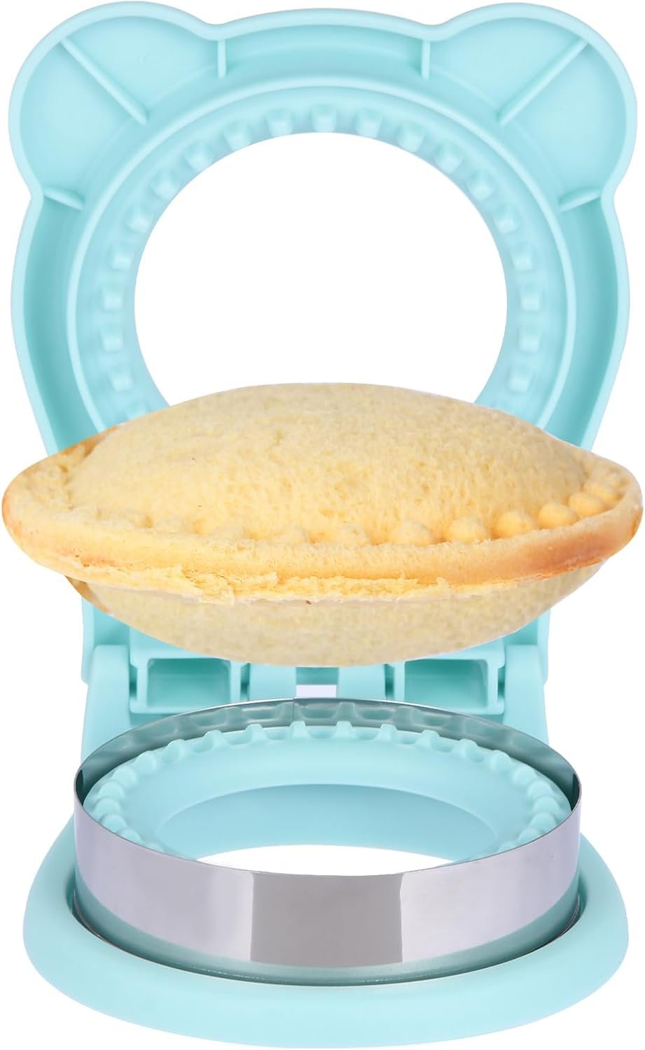 Sandwich Cutter and Sealer, Stainless Steel Uncrustable Sandwich Maker with Crimper，Round Circle Shape for Peanut Butter Jelly, Pancake, Cookie，Crustless Bread Sealer for Kids Lunchboxes (Light Blue)