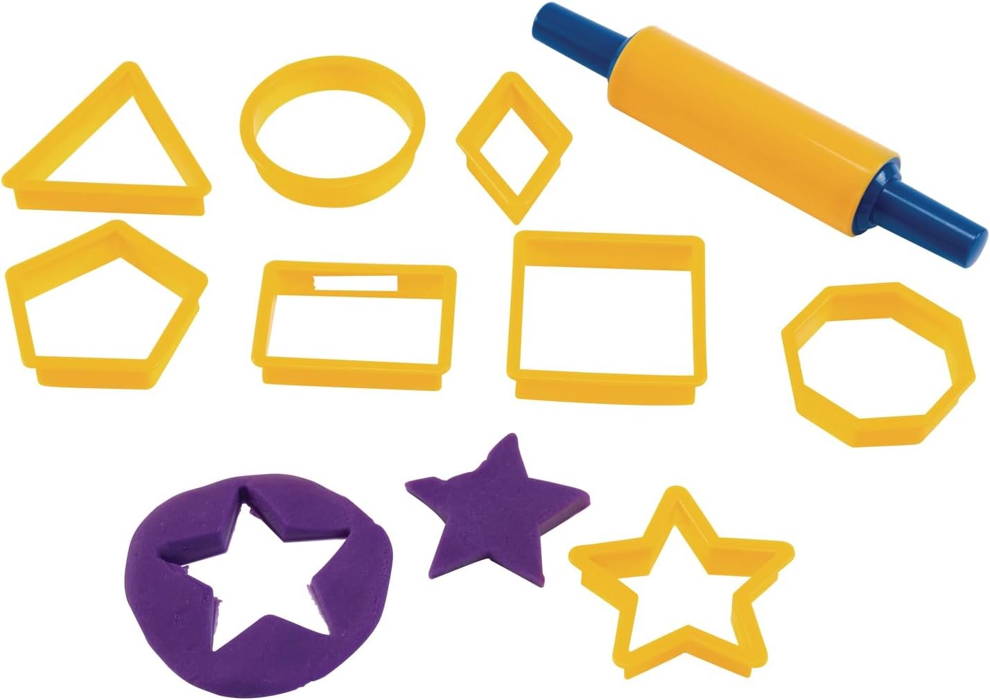 Colorations Geo Shapes Dough Cutter Set, 9 Pieces, 8 Shapes & 1 Roller