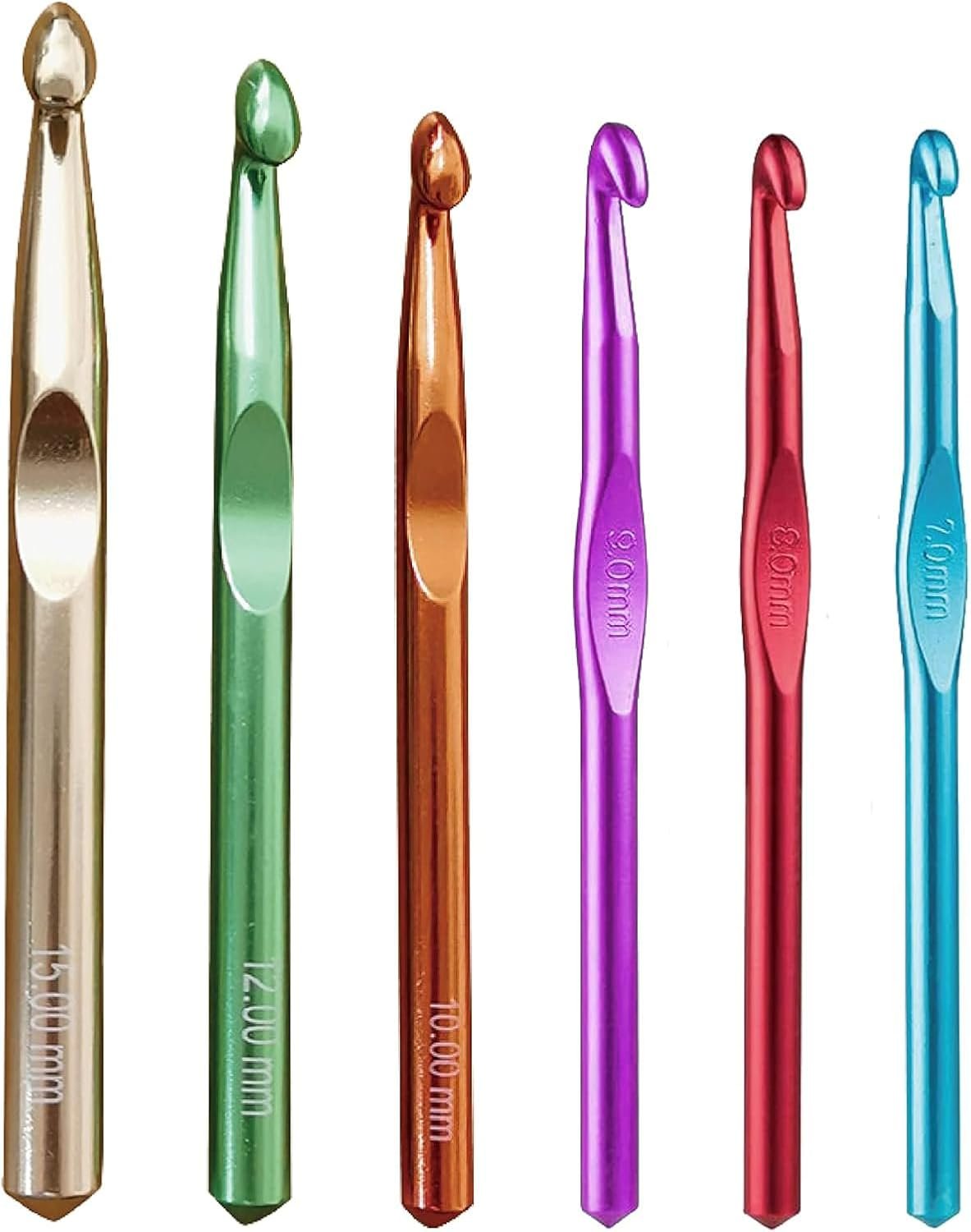 Large Aluminum Crochet Hooks Set 7mm, 8mm, 9mm,10mm, 12mm, 15mm, Big Standard Size Crochet Hooks