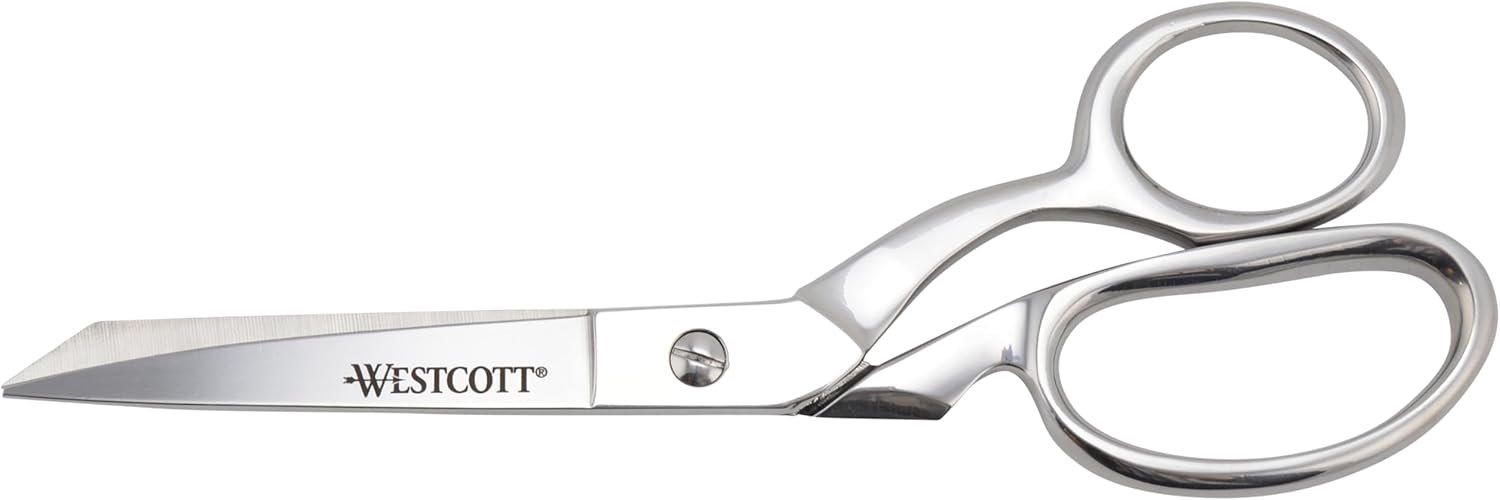 Westcott 8-Inch Forged Heavy Duty Bent Fabric Scissors, Precision-Ground Knife-Edge Blades for Seamless Cutting, Perfect for Sewing, Crafts, and Office
